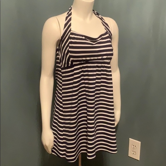 Lands' End Navy Stripe Halter Swim Dress Size 12 - Picture 4 of 8